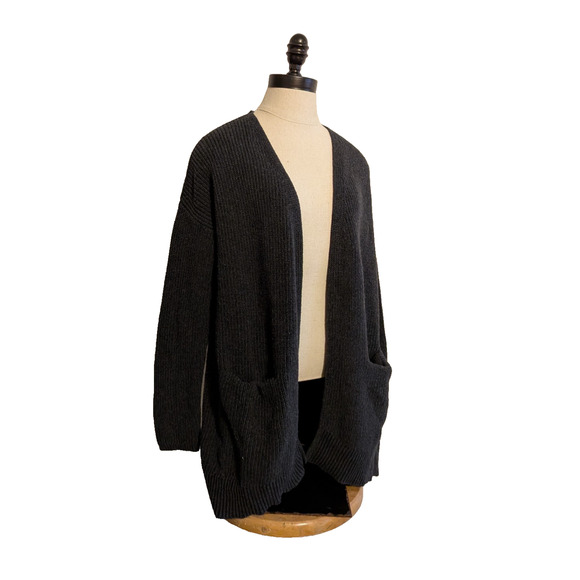universal thread long knit cardigan dark gray size L 100% cotton - Picture 1 of 6